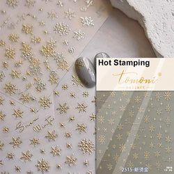 Hot Stamping Romantic White Gold Snowflakes Hexagon Winter 3D Self Adhesive Nail Art Stickers Shiny Rhinestone Manicure Decals (Online Order Only)