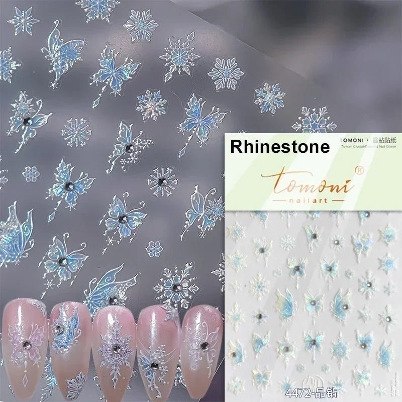 Butterfly Rose Laser Jelly Hot Stamping Lace Letter Flower Love Heart Bowknot 5D Self Adhesive Nail Art Stickers Manicure Decals (ONLINE ORDER ONLY)