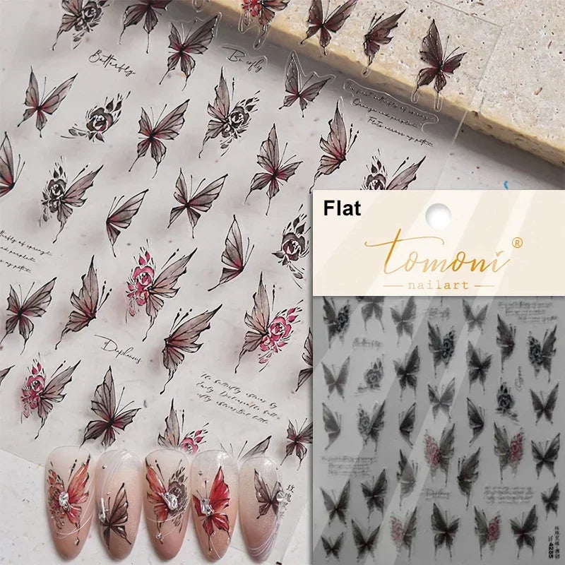 Charming Golden Gradient Shiny Rhinestone Jelly Butterfly Flower Petal Bowknot 3D Self Adhesive Nail Art Sticker Manicure Decals (ONLINE ORDER ONLY)