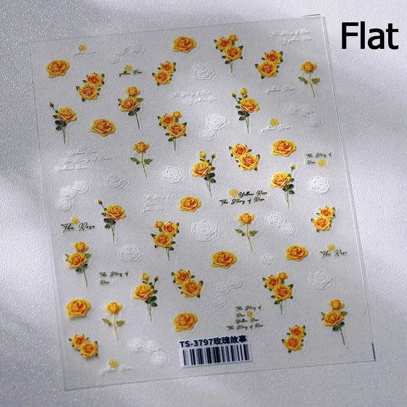 Hummingbird Iris Butterfly Peony Rose Tulip Daisy Lily Flowers Morning Glory Pearl Rhinestones Nail Art Sticker Decoration Decal (ONLINE ORDER ONLY)