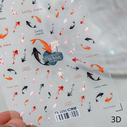 Chinese Black Red Lucky Carp Fish 3D Self Adhesive Nail Art Stickers 5D Soft Relief Nail Phone Decals Goldfish Beach Sea Summer (ONLINE ORDER ONLY)