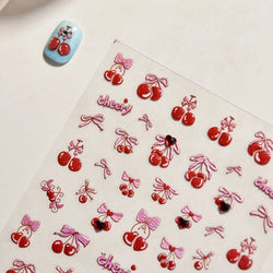 Lovely Red Heart Crystal Cherry Fruit Bowknot Letter Gold Pink Self Adhesive Nail Art Sticker Delicate Rhinestone Manicure Decal (ONLINE ORDER ONLY)