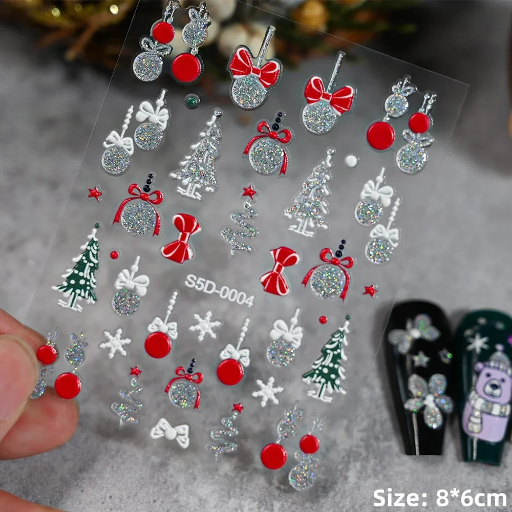 Cute Deer Christmas Nail Stickers 5D Embossed Elk Star Gingerbread Man Snowflake Santa Claus Holly DIY Winter Engraved Manicure* (ONLINE ORDER ONLY)