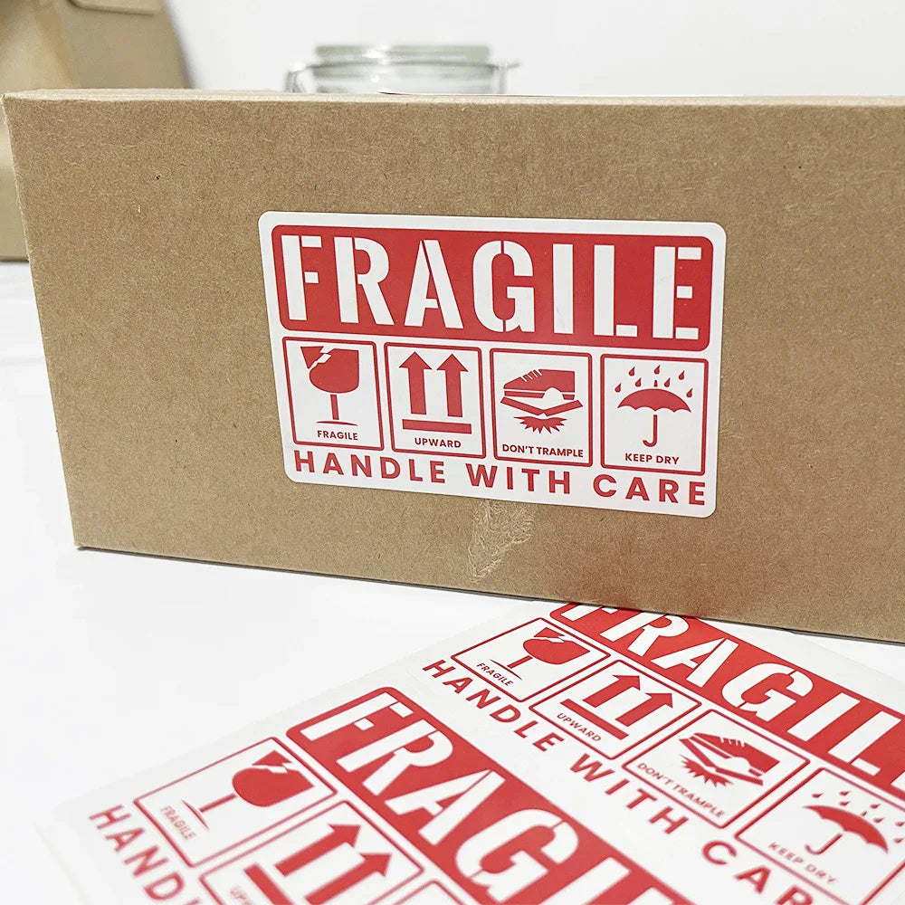50pcs Red Fragile Reminder Warning Stickers 8x5cm "Handle With Care" Label Stickers For Fragile Express Parcels Packages (Online Order Only)