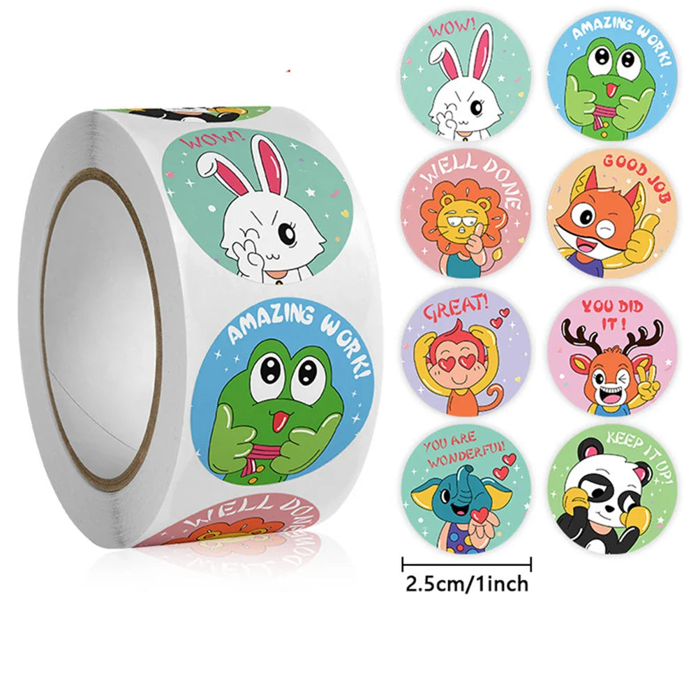 100-500pcs Animal Reward Stickers Adorable Round Kids Motivational Stickers Cartoon for Teacher Classroom Supplies (ONLINE ORDER ONLY)
