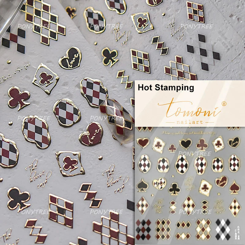 Poker Cards Mr Rabbit Tilted Teacup Bunny Cup Heart Star Block Bow Tie Hot Stamping Adhesive Nail Art Stickers Manicure Decals (ONLINE ORDER ONLY)