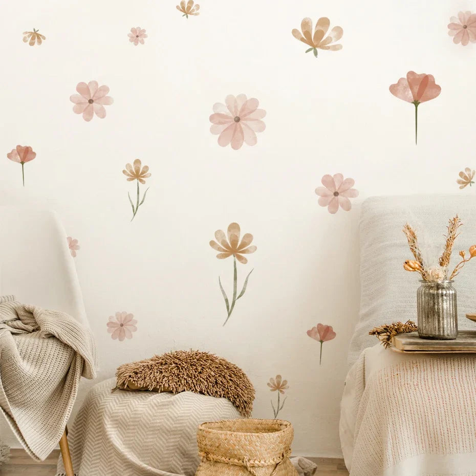 Boho Flower Wall Stickers Watercolor Removable Eco-friendly PVC Decals (Online Order Only)