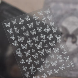 Charming Beautiful Black White Small Butterfly Flower Petal Love Heart Bowknot 5D Self Adhesive Nail Art Sticker Manicure Decals (Online Order Only)