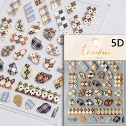French Style Geometric Black White Square Grid Rhombus Stripe 3D Self Adhesive Nail Art Stickers Shiny Rhinestone Manicure Decal (ONLINE ORDER ONLY)
