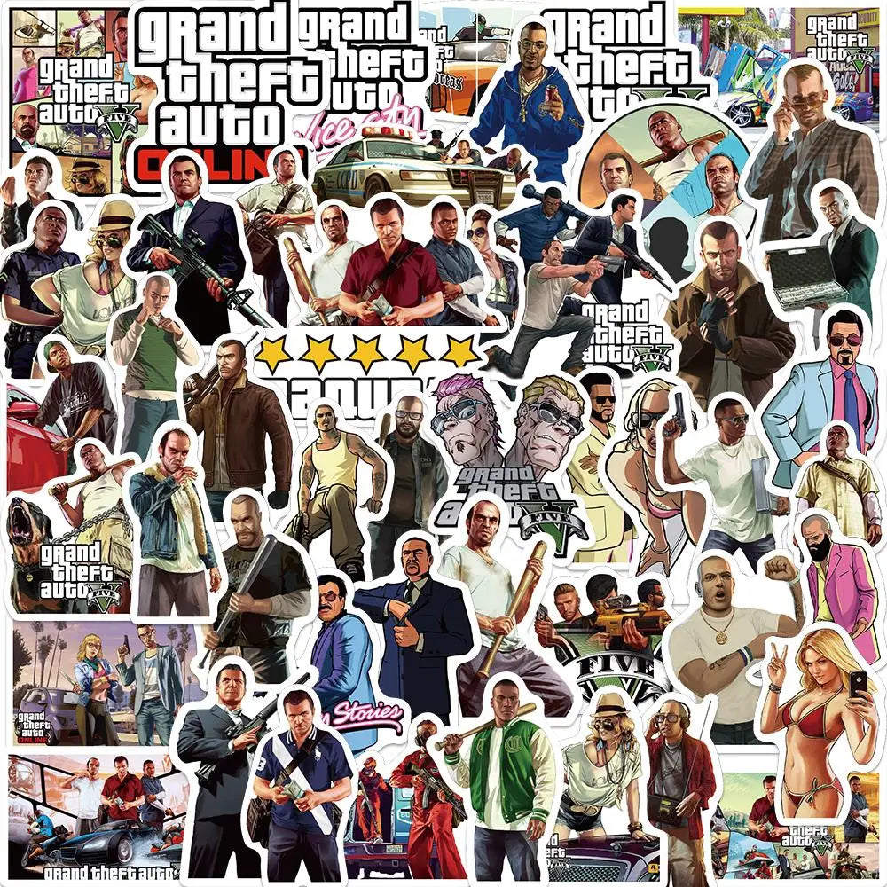 50PCS GTA Game Stickers Waterproof Laptop Skateboard Guitar Decor (Online Order Only)
