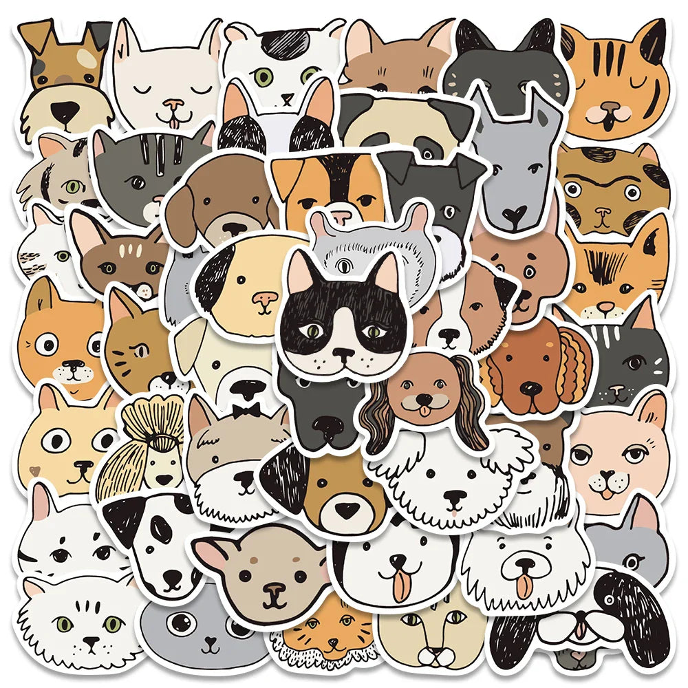 50pcs Cute Aesthetic Cartoon Cats and Dogs Animals Graffiti Stickers For Phone Laptop Fridge Cup Waterproof Decals Kids Toy (ONLINE ORDER ONLY)