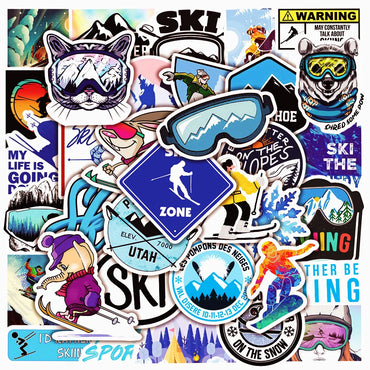 10/50pcs Cool Winter Ski Skiing Sports Stickers Aesthetic DIY Luggage Suitcase Phone Snowboard Skateboard Helmet Car Sticker (Online Order Only)