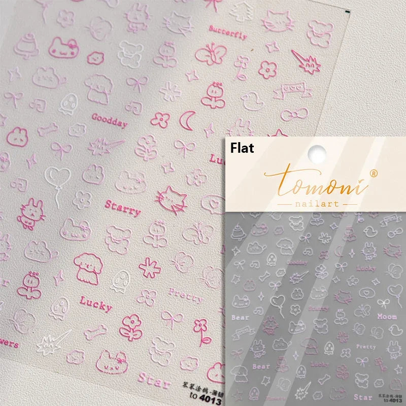 Dog Rabbit Line Bunny Footprint Bowknot Heart Cake Strawberry Flowers Bone Graffiti Adhesive Nail Art Stickers Manicure Decals (ONLINE ORDER ONLY)