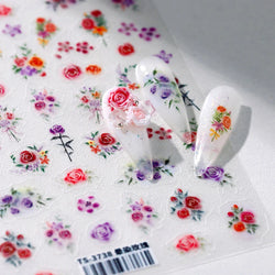 Rose Flower Garden Soft Embossment Adhesive Nail Art Stickers Charming Rhinestone Manicure Decals Nail Supplies for Professional (ONLINE ORDER ONLY)