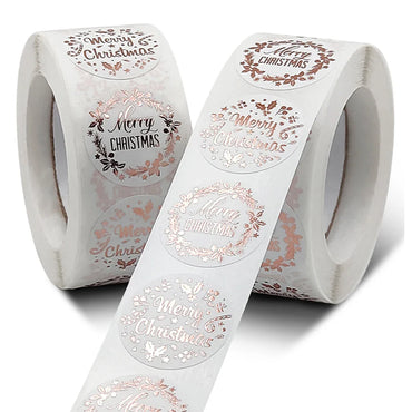 100-500pcs Rose Gold Merry Christmas Stickers Self-adhesive Holiday Stickers For Christmas Decors Wedding Party Cards Label (Online Order Only)