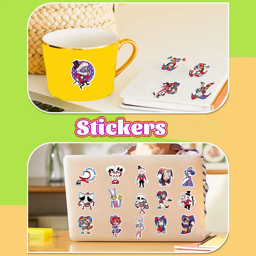 56pcs Cartoon Digital Circus Series Graffiti Stickers Suitable for Laptop Helmet Desktop Decoration DIY Sticker Toys (ONLINE ORDER ONLY)