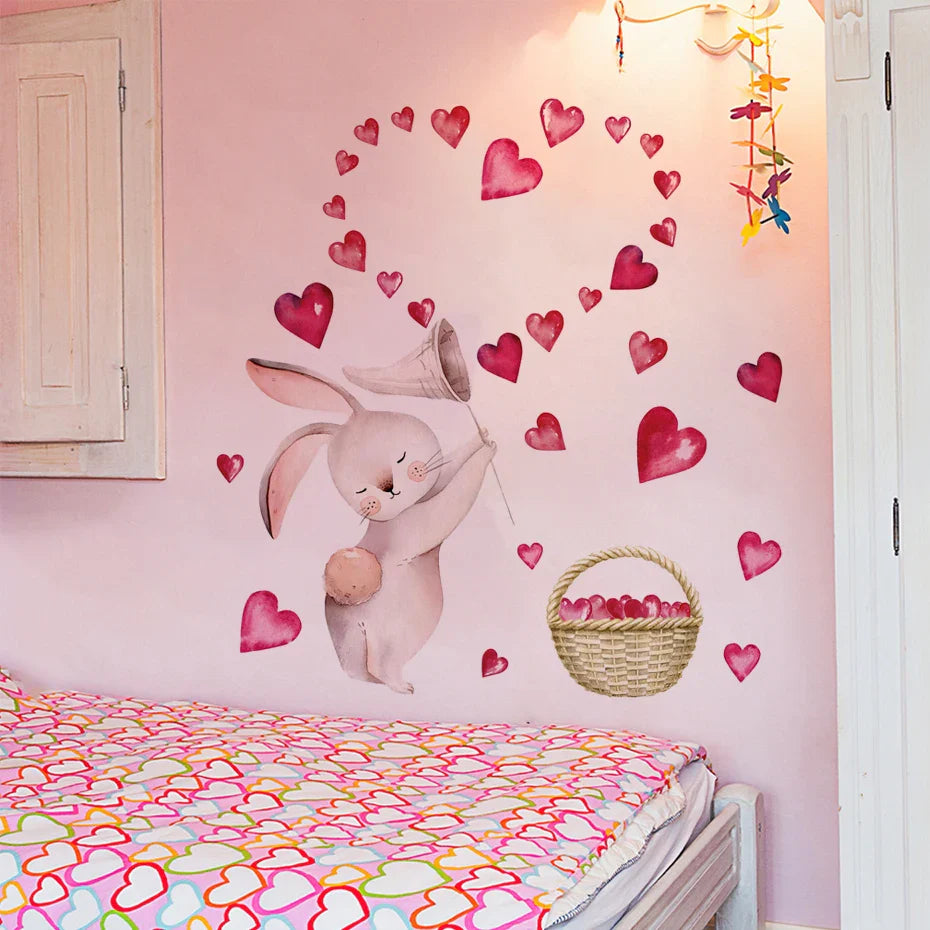Cartoon Rabbit Heart Wall Stickers Removable Decals for Bedroom Nursery Decor (Online Order Only)