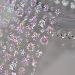 1pc Aurora Butterfly Nail Stickers Pink Butterfly Shell Light Beam Angel Wings Sliders Fairy Light & Lively Translucent Nail Dec (ONLINE ORDER ONLY)