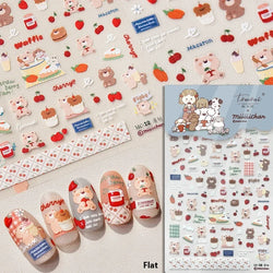 Charming Cherry's Cake Cute Bowknot Pink Blue Bear Flower Bouquet Strawberry Adhesive Nail Art Sticker Rhinestone Manicure Decal (Online Order Only)
