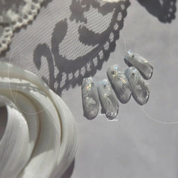 Cute 3D White Rose Flower Lace Bud Silk Bowknot Butterfly Dreamy Shiny Relief Chic Self Adhesive Nail Art Sticker Manicure Decal (ONLINE ORDER ONLY)