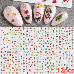 12Pcs 3D Golden Red Glitter Heart Love Nail Sticker Valentine Self Adhesive Cartoon Decal Geometry Lines Stripe Slider Manicure* (ONLINE ORDER ONLY)