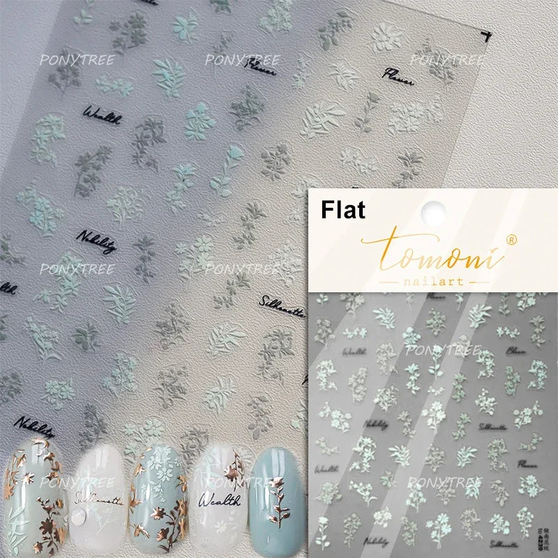 Embroidered Butterfly Flower Colourful Gradient Morning Glory Leaves Self Adhesive Nail Art Stickers Rhinestone Manicure Decals (ONLINE ORDER ONLY)