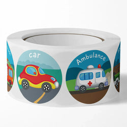 100-500pcs Vehicle Thank You Stickers Cute Cartoon Ambulance Taxi Teacher Reward Sticker for Kids Birthday Party Seal Labels (Online Order Only)