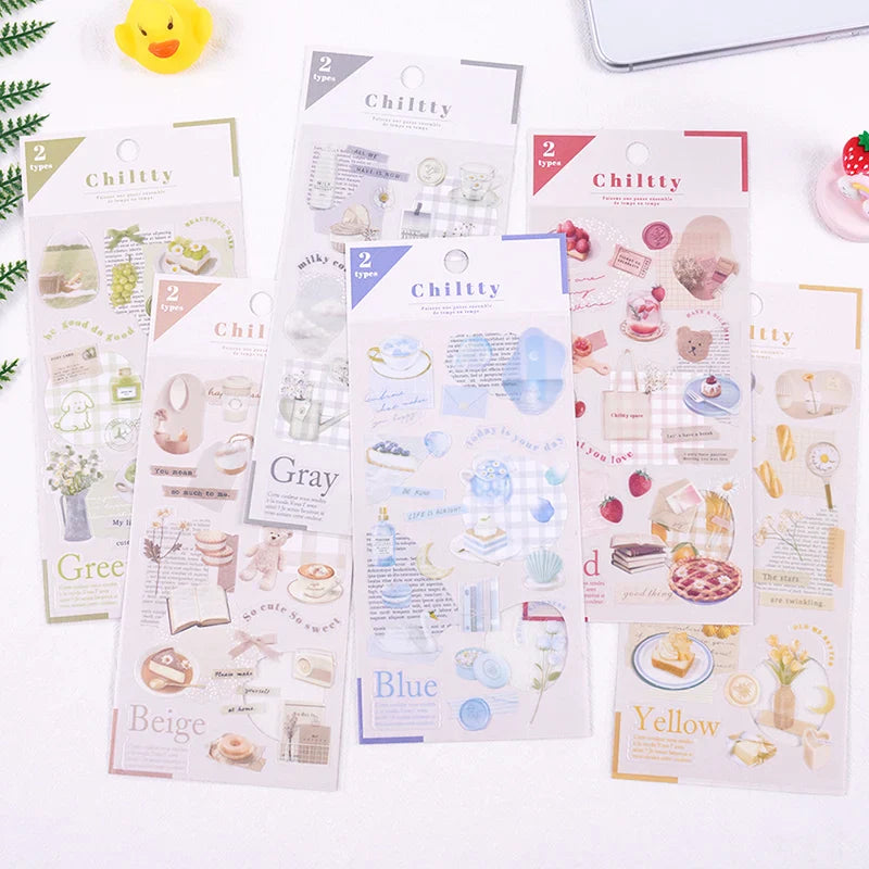 2pcs Japanese Cute Bear Strawberry Flower Landscaping Stickers Scrapbooking Junk Journal Planner Collage Material Stationery (ONLINE ORDER ONLY)