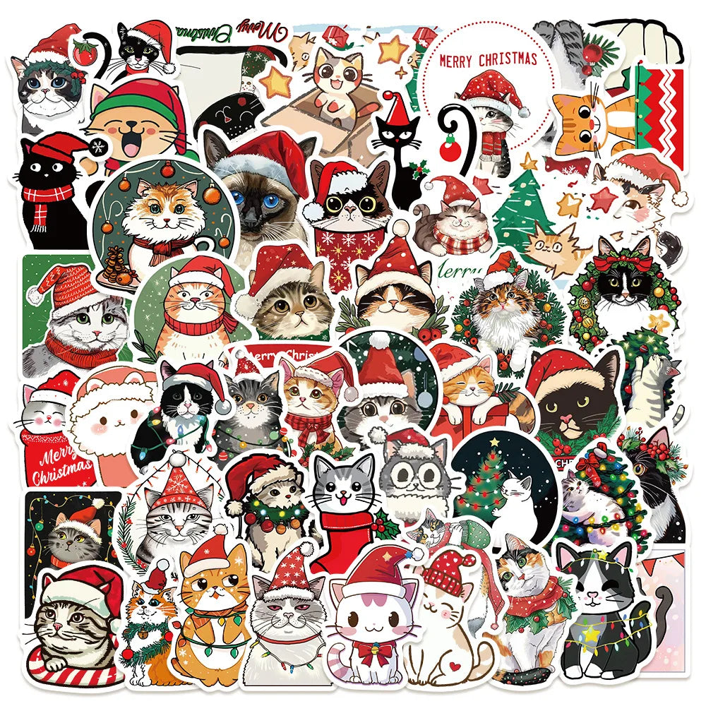 Cartoon Christmas Cat Stickers PVC Waterproof Skateboard Notebook Decor (ONLINE ORDER ONLY)