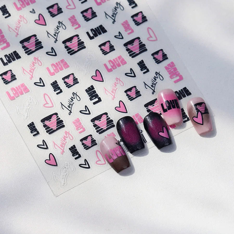 Graffiti Line Love Heart Cool Personal Hollow Out English Letter Y2k Self Adhesive Nail Art Decorations Sticker Manicure Decals (ONLINE ORDER ONLY)