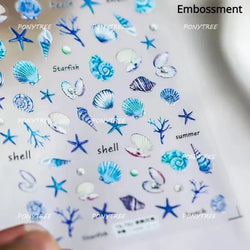 Shiny Colourful Marine Shell Starfish Ocean Elements Star Water Bubbles Star Conch Underwater Nail Art Stickers Manicure Decals (ONLINE ORDER ONLY)