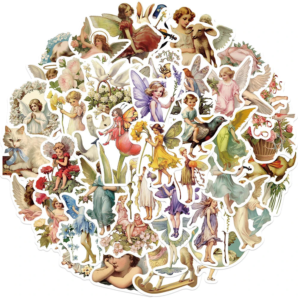 10/30/50PCS Oil Painting Elf Fairytale Cute Angel Stickers Decoration Skateboard Laptop Bike Suitcase Wall Decals Cartoon Toys (ONLINE ORDER ONLY)