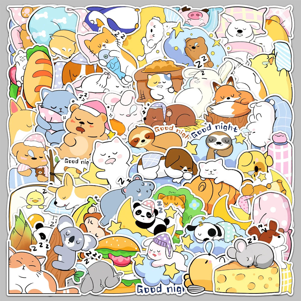 50Pcs Cartoon Good Night Dream Stickers for Helmet, Wall, DIY Decor (ONLINE ORDER ONLY)