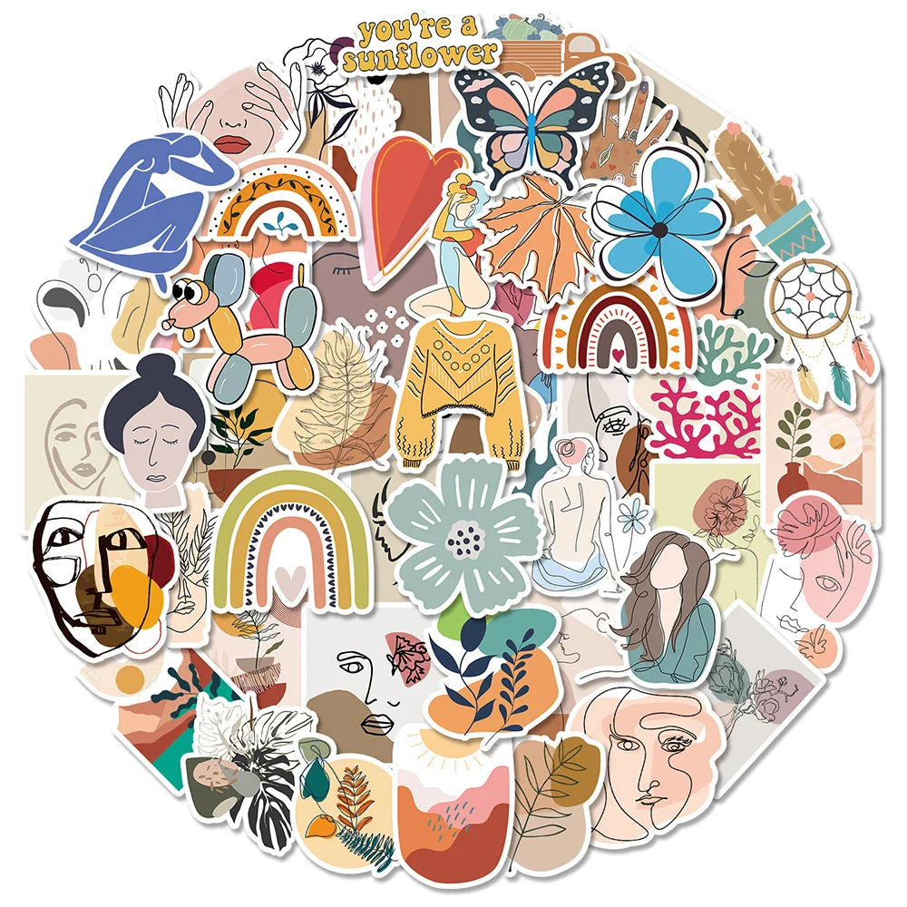 10/30/50PCS Funny Bohemian Cartoon Stickers For Kids Aesthetic Decals Decoration For Skateboard Laptop Helmet Phone DIY Toy Kid (Online Order Only)