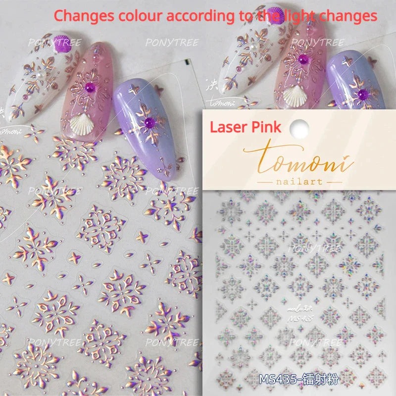 Chic Lavender Tulip Flower Bowknot Totem Center Symmetric Pattern Daisy Line Gird Self Adhesive Nail Art Stickers Manicure Decal (ONLINE ORDER ONLY)