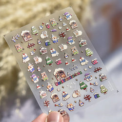 Cat House Snow Tree Window Fish Star Shiny Snowman Duck 5D Self Adhesive Nail Art Stickers Hat Apple Rhinestone Manicure Decals (ONLINE ORDER ONLY)