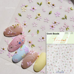 Cute Beige Yellow Pristine Fresh Daisy Flower 5D Shiny Soft Embossed Relief Charm Self Adhesive Nail Art Stickers Manicure Decal (ONLINE ORDER ONLY)