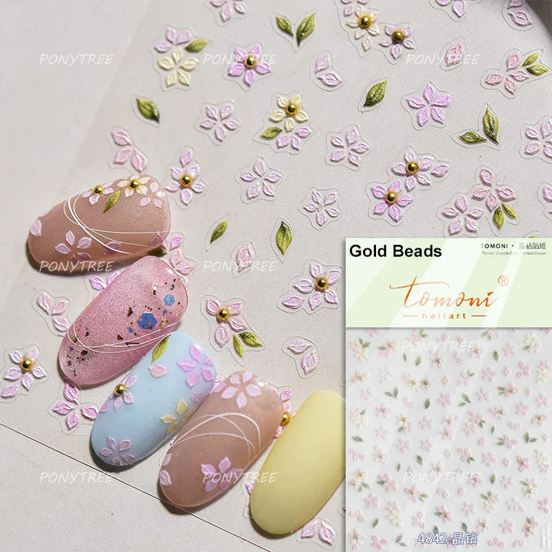 Bloomy Water Side Flower Delicate and Charming Peach Blossom Rose Garden Adhesive Nail Art Decorations Sticker Manicure Decals (ONLINE ORDER ONLY)