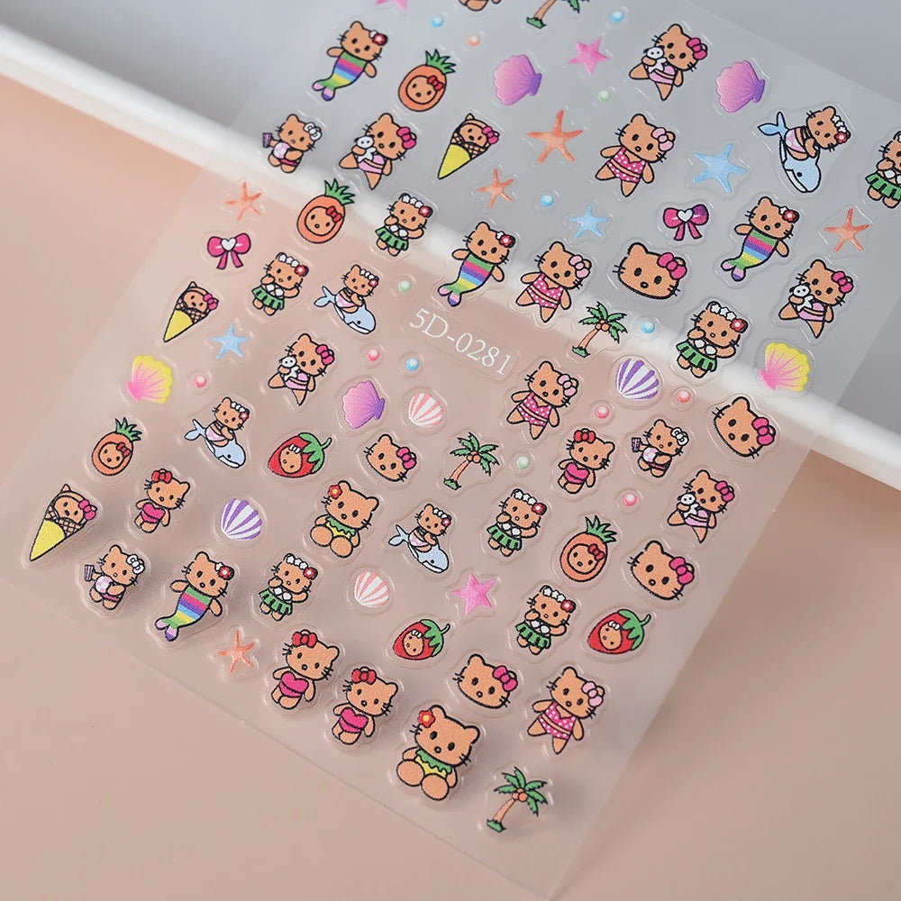 1pc 5D Pink/Black Hello Kitty Nail Art Stickers Anime Cartoon Japanese Cartoon KT Cat Manicure Decal Luxury DIY Nail Accessories (ONLINE ORDER ONLY)