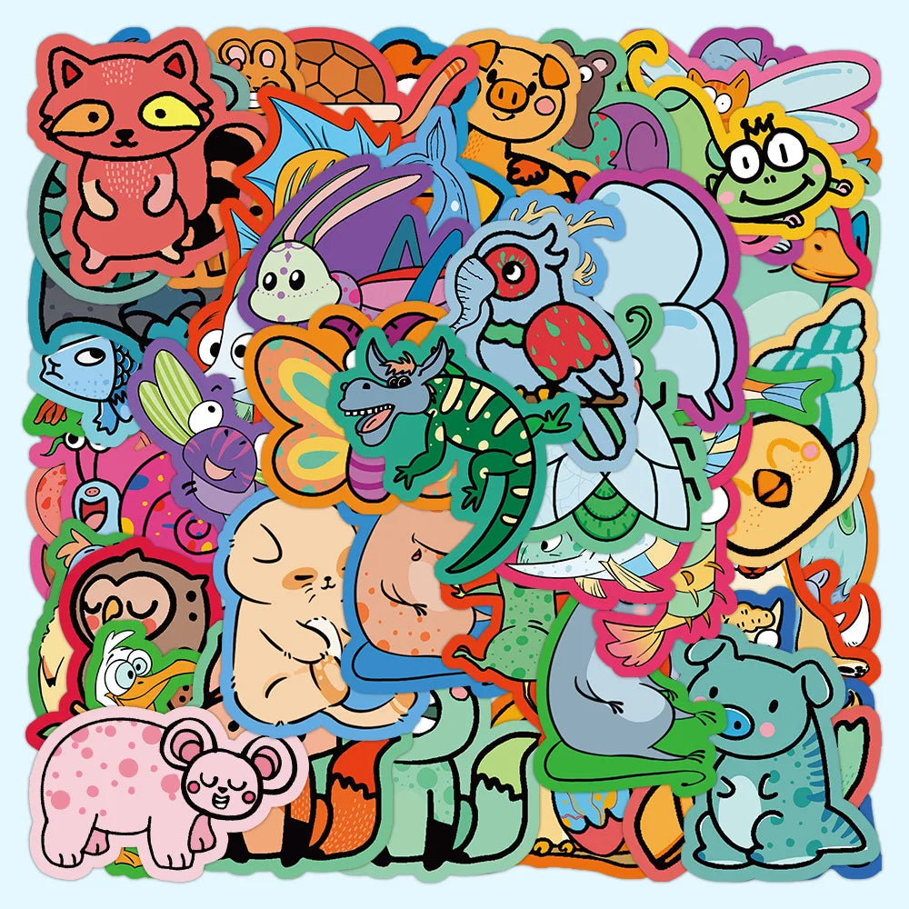 10/30/60PCS Cute Strange Animal Cartoon Stickers Kids Toys DIY Skateboard Luggage Phone Bike Laptop Fridge Guitar Decals Gift (ONLINE ORDER ONLY)