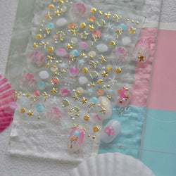 Dizzying Shell Coral Dolphin Starfish Heart Jellyfish Water Bubbles Ocean Adhesive Nail Art Decorations Stickers Manicure Decals (ONLINE ORDER ONLY)