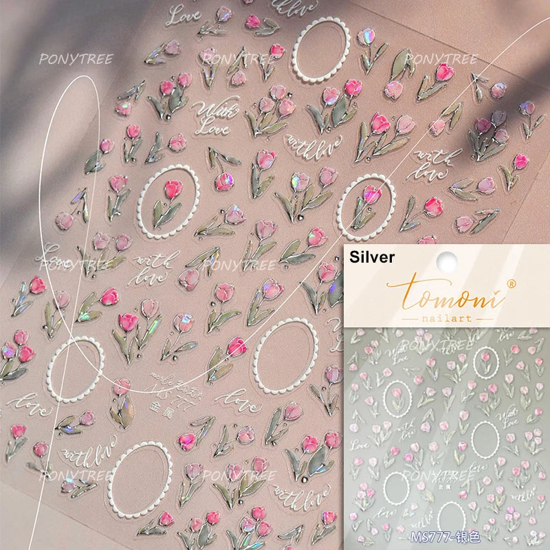 Colourful Butterfly Rose Flower Tulip Daisy Moth Orchid Narcissus 3D Self Adhesive Nail Art Decorations Stickers Manicure Decals (ONLINE ORDER ONLY)