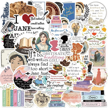 10/50pcs Novelist Jane Austen Stickers Classic Novel Phrase Decals Scrapbooking Diary Travel Luggage Phone Waterproof Sticker (Online Order Only)