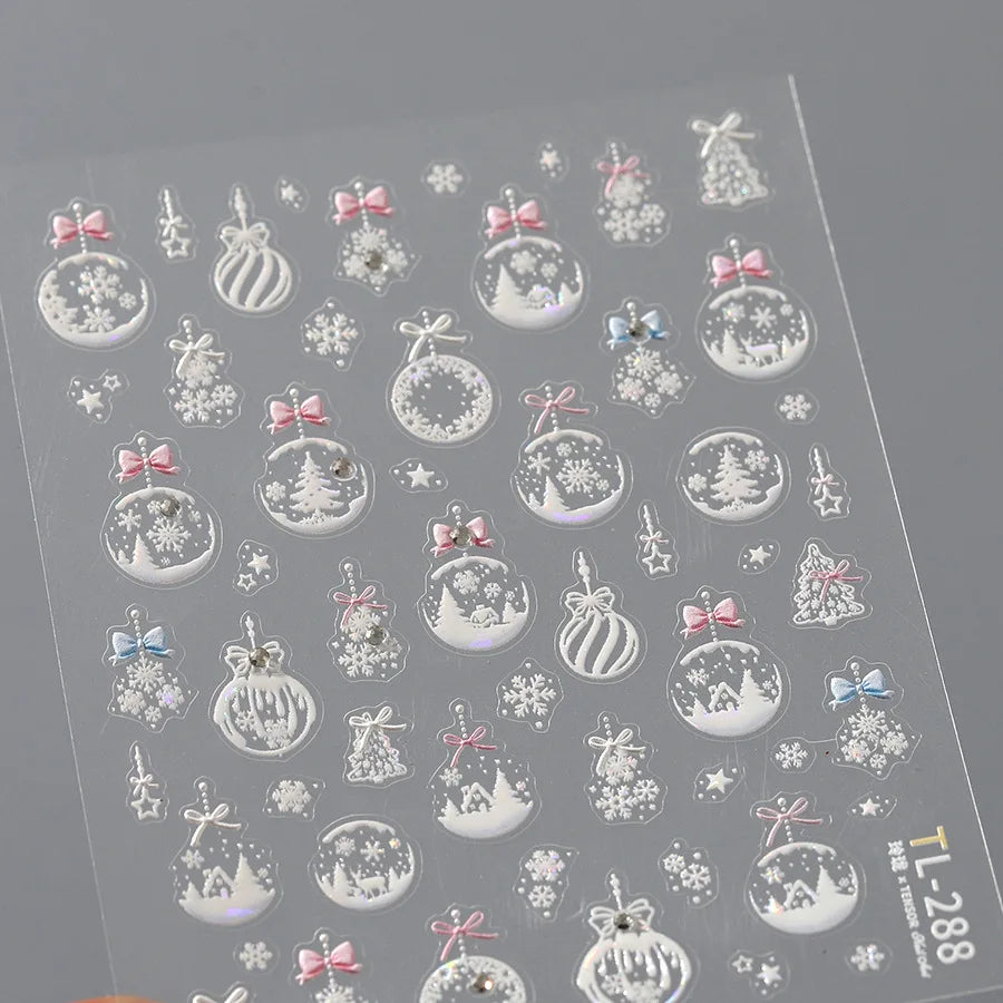 Crystal Ball Santa Claus Snowman Bowknot Red Christmas Tree Bell Socks Self Adhesive Nail Art Stickers Snowflake Manicure Decals (ONLINE ORDER ONLY)
