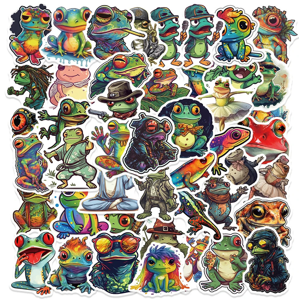 10/30/50pcs Cool Funny Psychedelic Frog Stickers Waterproof Decals Kids Toy Skateboard Laptop Motorcycle Car Decoration Sticker (ONLINE ORDER ONLY)