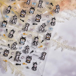 Cute Cat Eye Fishbone Animals Leopard Cat Ginger Cat Kitten Exclamation Point Paw Self Adhesive Nail Art Sticker Manicure Decals (ONLINE ORDER ONLY)