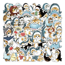 50pcs Shark Cat Cartoon Stickers for Laptop, Phone, Car, Scooter, Water Bottle, Suitcase, Refrigerator (ONLINE ORDER ONLY)