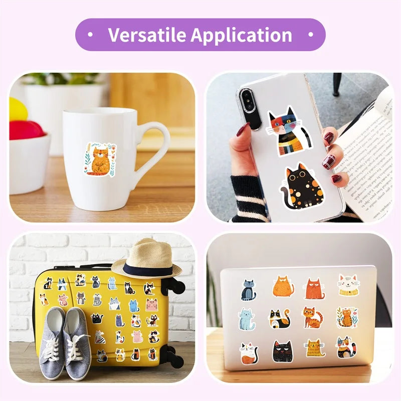 10/30/50PCS Cartoon Japanese Cat PVC Sticky Sticker Aesthetic Stationery DIY Decoration Scrapbooking School Supplies for Kids (ONLINE ORDER ONLY)