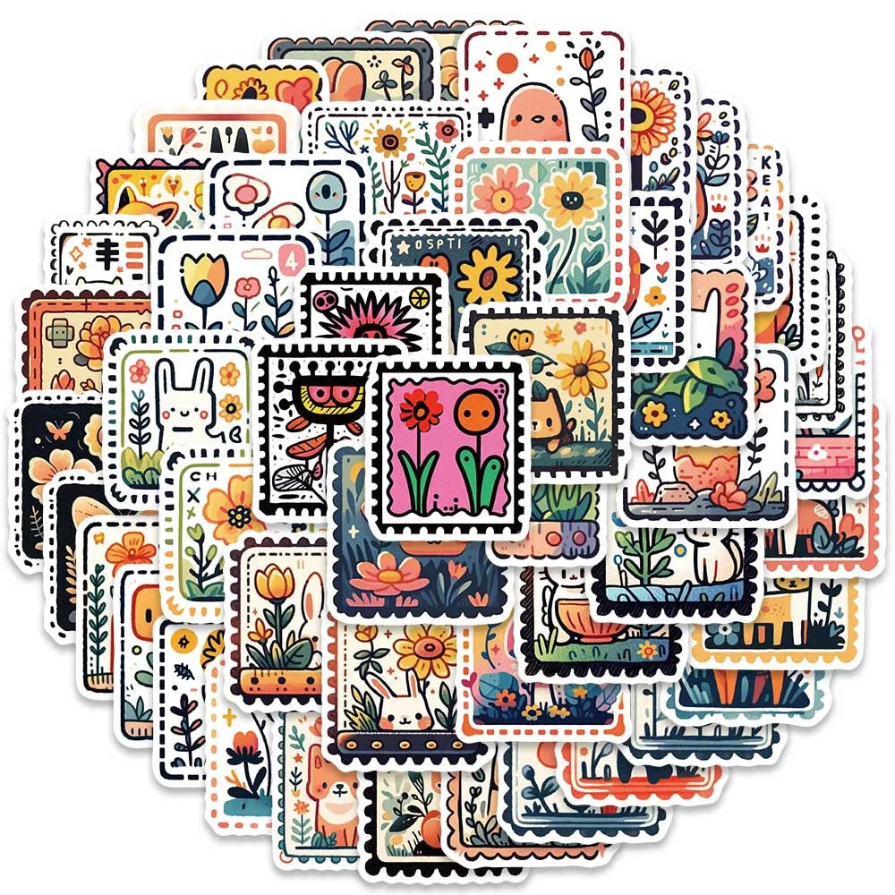 10/30/50PCS Cute Cartoon Stamp Flower Animal Stickers DIY Skateboard Phone Bike Suitcase Laptop Notebook Bike Kids Sticker Toys (ONLINE ORDER ONLY)