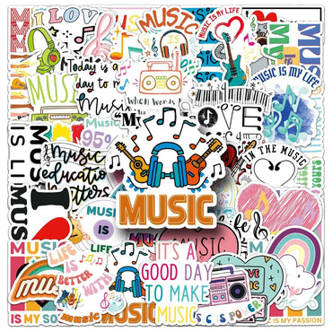 10/50pcs Funny Inspirational Musical Note Graffiti Stickers Aesthetic Decals DIY Scrapbooking Laptop Guitar Skateboard Sticker (Online Order Only)